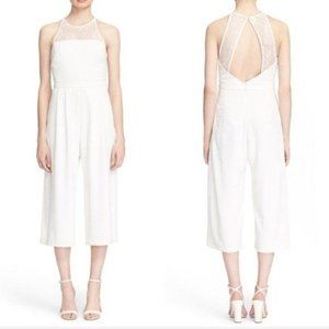 Parker Sol wide leg cropped white jumpsuit with lace NWT size L